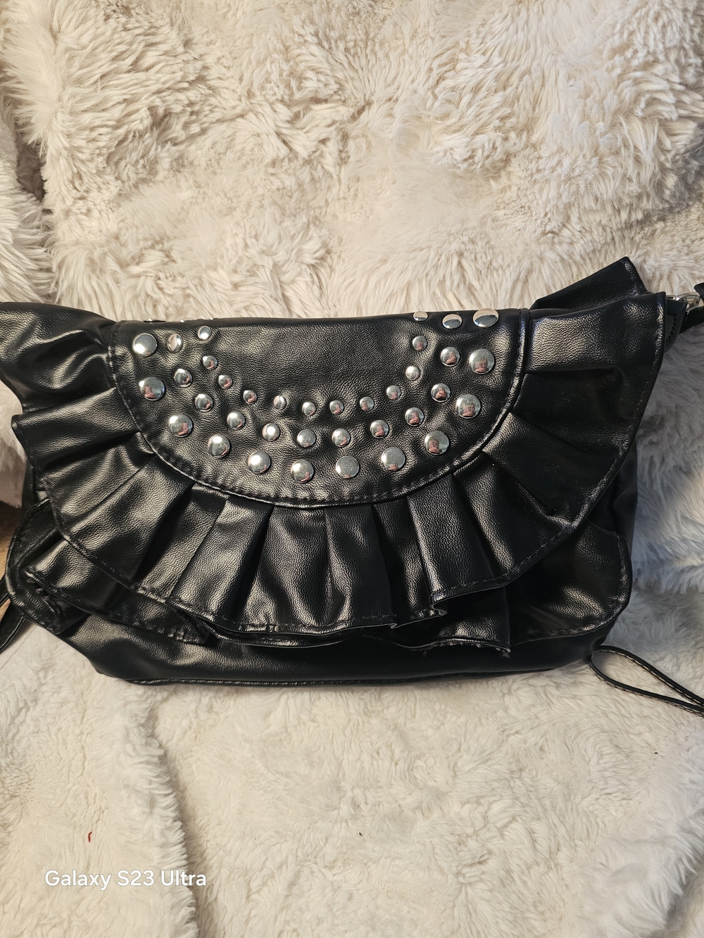 Women’s Black Ruffled Studded Crossbody Bag